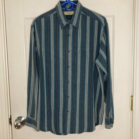 Tommy Bahama 100% Silk Multicolored Stripe Long Sleeve Shirt Size Medium - Picture 1 of 8